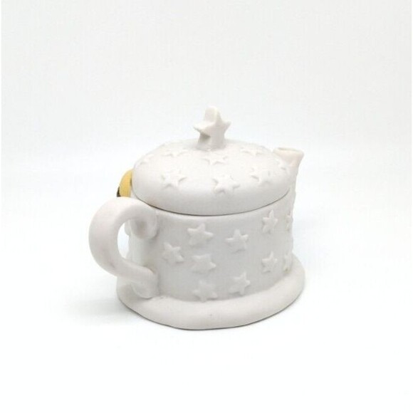 Hallmark Houston Harvest Teapot Praying Angels Stars Lid Ceramic White 3.5" VTG - Picture 4 of 9